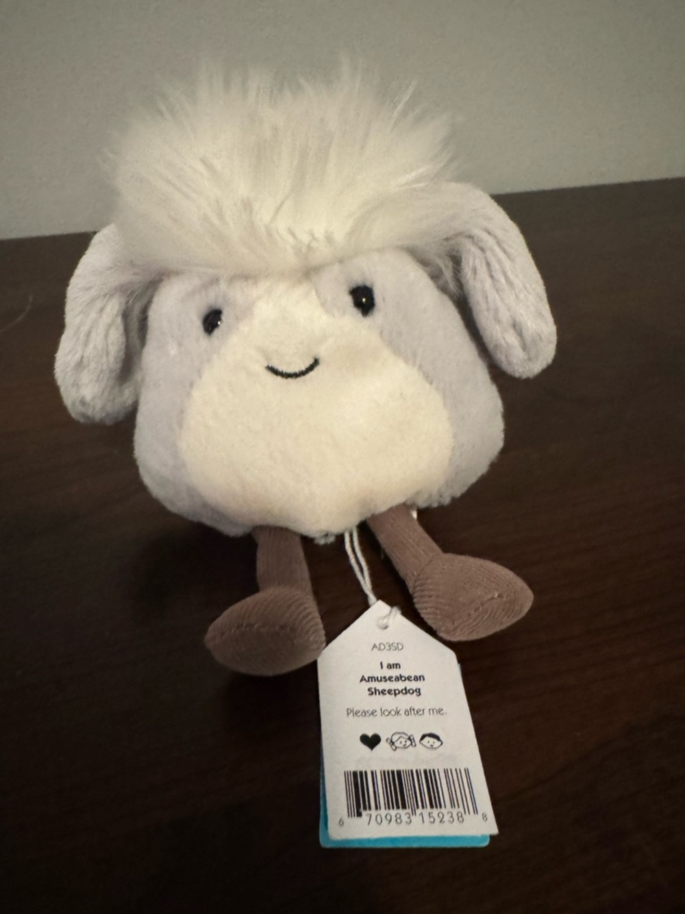 Jellycat Amuseabean Sheepdog Plush - Cream and Light Gray Jellycat